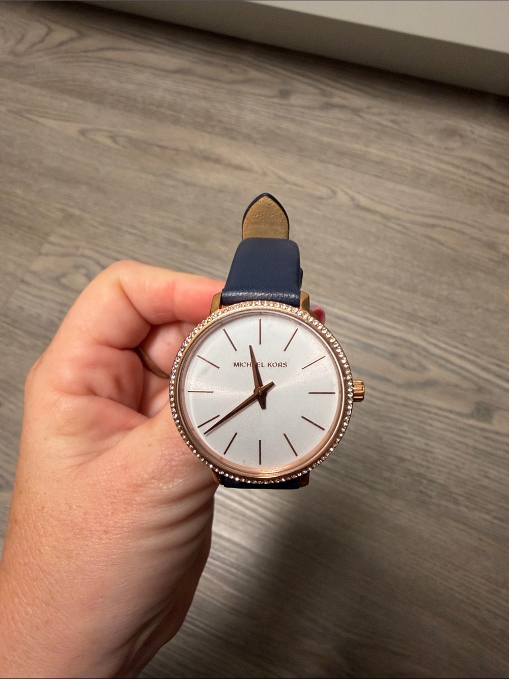Michael Kors Rose Gold Case Watch with Navy Leather Strap